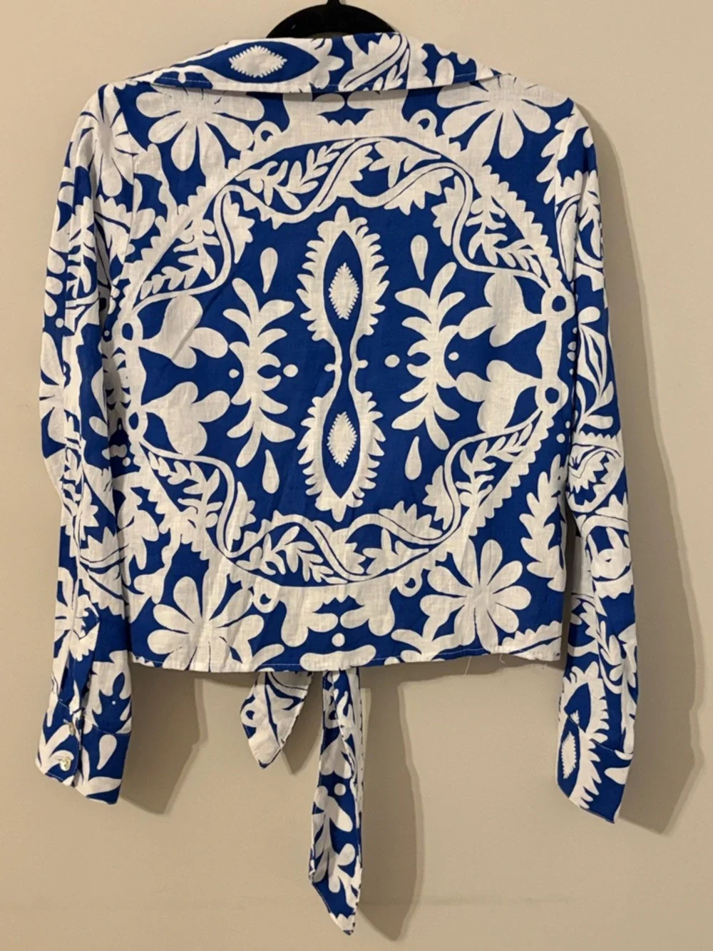 Christian Siriano Blue and White Tie-Front Button Down Shirt - Picture 5 of 5